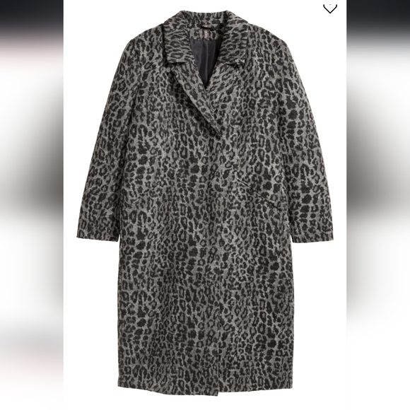 HM Grey Leopard Wool-blend Coat - Picture 1 of 3